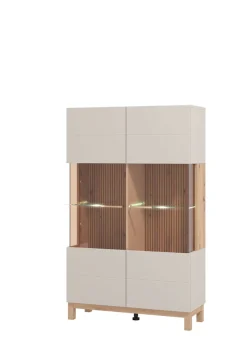 Home affaire Highboard »Essex, Hochkommode, Vitrine, Glasvitrine, Kombi-Highboard« Modernes Highboard in Kaschmir mit Glasfront & Lamellen-Optik