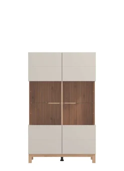 Home affaire Highboard »Essex, Hochkommode, Vitrine, Glasvitrine, Kombi-Highboard« Modernes Highboard in Kaschmir mit Glasfront & Lamellen-Optik