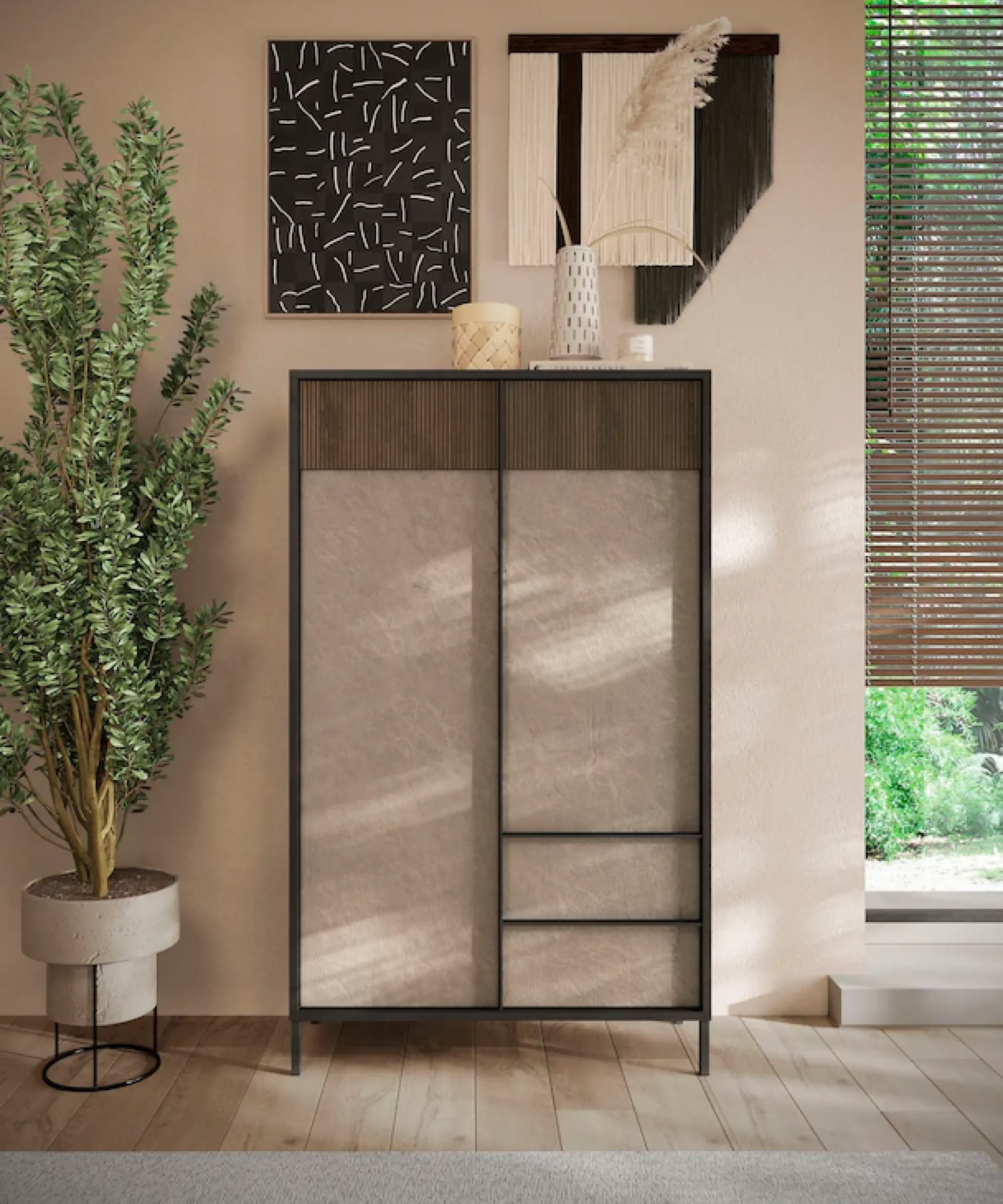 Home affaire Highboard »Everest Höhe 177 cm, Kommode mit 2 Türen u. 2 Schubkästen« Sideboard, Schrank, Soft/Self Closing, Korpus 22 mm
