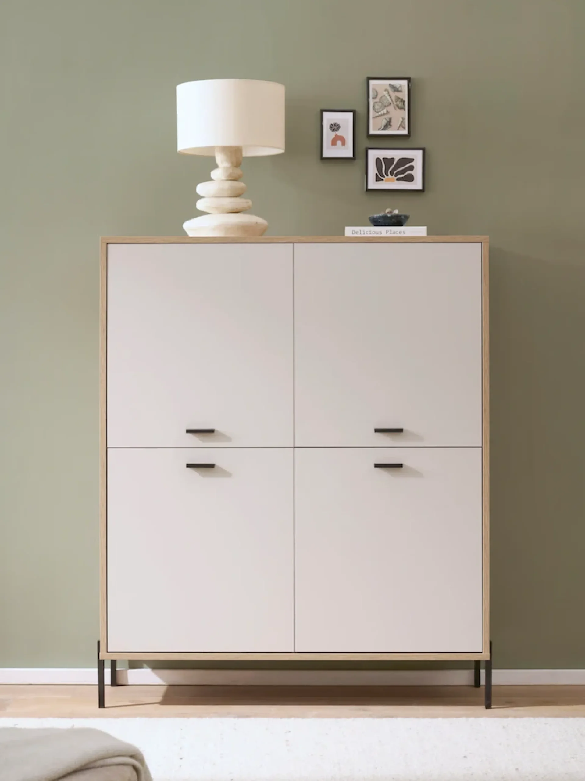 Home affaire Highboard »Fredericia, Hochkommode, modernder Stauraum in Kaschmir« zeitlos, schwarze Metallgriffe und -füße, ausreichend Stauraum