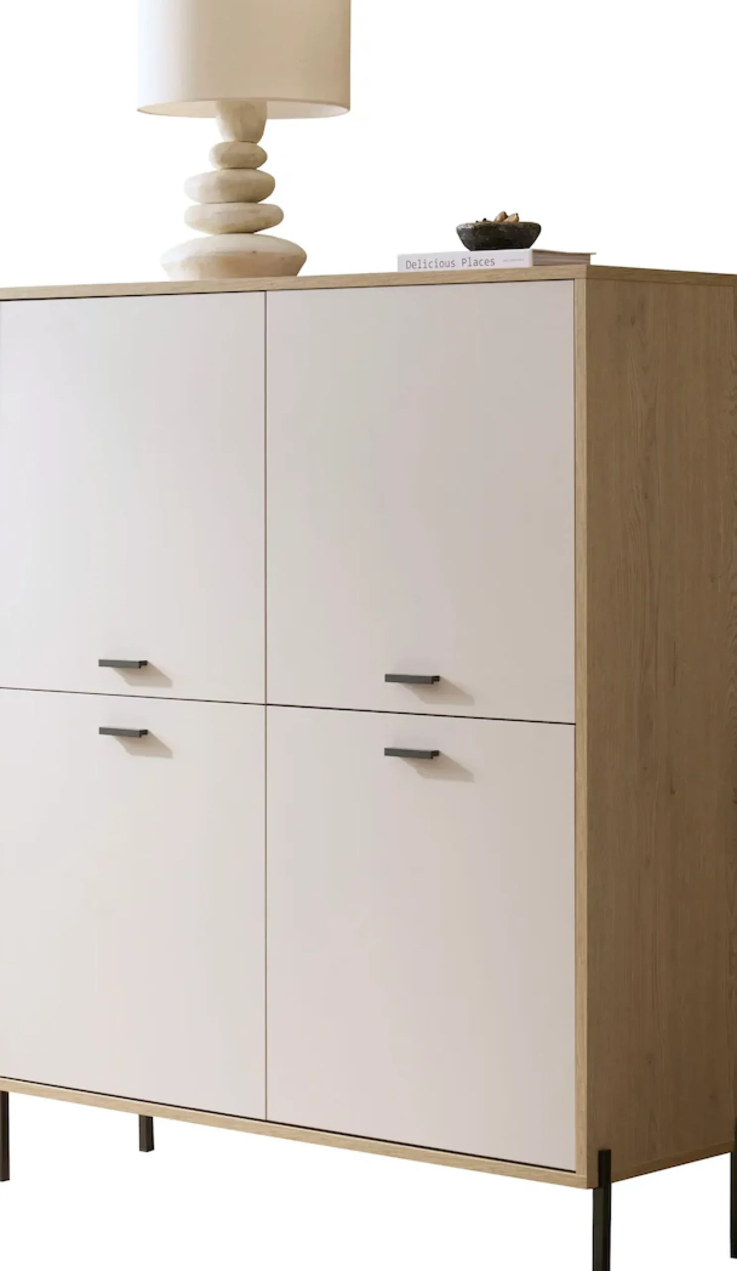 Home affaire Highboard »Fredericia, Hochkommode, modernder Stauraum in Kaschmir« zeitlos, schwarze Metallgriffe und -füße, ausreichend Stauraum