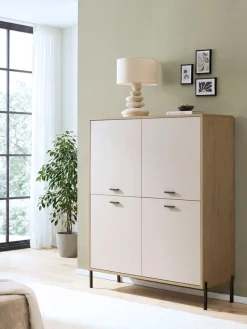 Home affaire Highboard »Fredericia, Hochkommode, modernder Stauraum in Kaschmir« zeitlos, schwarze Metallgriffe und -füße, ausreichend Stauraum