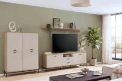 Home affaire Highboard »Fredericia, Hochkommode, modernder Stauraum in Kaschmir« zeitlos, schwarze Metallgriffe und -füße, ausreichend Stauraum