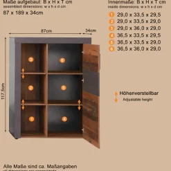 Home affaire Highboard »Ilana« Stauraumschrank mit 1 Tür & 3 Fächern - (B/T/H) 87/34/118 cm