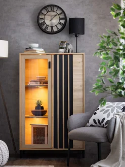 Home affaire Highboard »LAVAL, Hochkommode, Vitrine, Glasvitrine, Kombi-Highboard« Modernes Highboard in Artisan-Dekor mit Glasfront & Lamellen-Optik