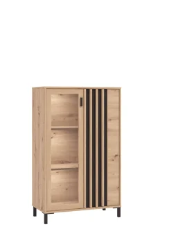 Home affaire Highboard »LAVAL, Hochkommode, Vitrine, Glasvitrine, Kombi-Highboard« Modernes Highboard in Artisan-Dekor mit Glasfront & Lamellen-Optik