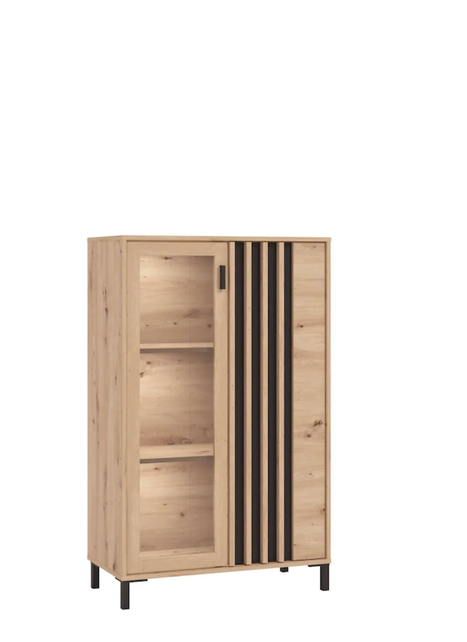 Home affaire Highboard »LAVAL, Hochkommode, Vitrine, Glasvitrine, Kombi-Highboard« Modernes Highboard in Artisan-Dekor mit Glasfront & Lamellen-Optik