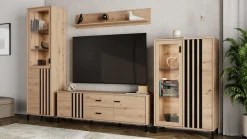 Home affaire Highboard »LAVAL, Hochkommode, Vitrine, Glasvitrine, Kombi-Highboard« Modernes Highboard in Artisan-Dekor mit Glasfront & Lamellen-Optik