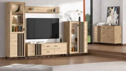 Home affaire Highboard »LAVAL, Hochkommode, Vitrine, Glasvitrine, Kombi-Highboard« Modernes Highboard in Artisan-Dekor mit Glasfront & Lamellen-Optik
