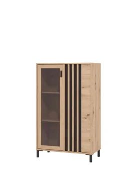 Home affaire Highboard »LAVAL, Hochkommode, Vitrine, Glasvitrine, Kombi-Highboard« Modernes Highboard in Artisan-Dekor mit Glasfront & Lamellen-Optik