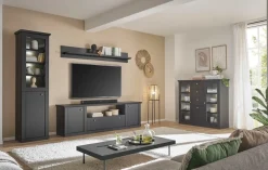 Home affaire Highboard »Lincoln, moderner Schrank, schwarzer Stauraumschrank, 129 cm breit« edles Design, messingfarbene Knopfgriffe, vielseitig einsetzbar