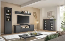 Home affaire Highboard »Lincoln, moderner Schrank, schwarzer Stauraumschrank, 129 cm breit« edles Design, messingfarbene Knopfgriffe, vielseitig einsetzbar