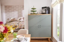 Home affaire Highboard »MAVAS« in moderner Trendfarbe, Griffe aus Metall (Schwarz), Höhe 134 cm