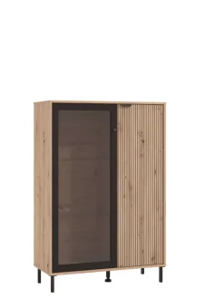 Home affaire Highboard »Mayenne Sideboard, Stauraumschrank, Anrichte, Hochschrank, Breite 93cm« Holztür mit Rillen-Optik, Glastür, Modernes Design