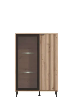 Home affaire Highboard »Mayenne Sideboard, Stauraumschrank, Anrichte, Hochschrank, Breite 93cm« Holztür mit Rillen-Optik, Glastür, Modernes Design