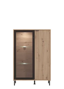 Home affaire Highboard »Mayenne Sideboard, Stauraumschrank, Anrichte, Hochschrank, Breite 93cm« Holztür mit Rillen-Optik, Glastür, Modernes Design