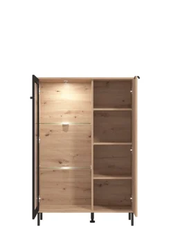 Home affaire Highboard »Mayenne Sideboard, Stauraumschrank, Anrichte, Hochschrank, Breite 93cm« Holztür mit Rillen-Optik, Glastür, Modernes Design