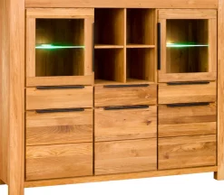 Home affaire Highboard mit stylischen Schwarzen Akzenten, 3 Schubladen, 14 Fächer.
