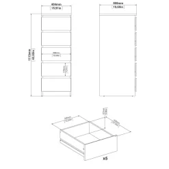 Home affaire Highboard »Naia, Hochkommode, 5 Schubladen, Aufbewahrung, grifflose Front« Modern, skandinavisches Design, Schmal, in mehrere Farben