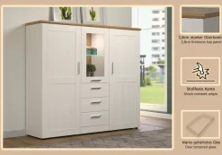 Home affaire Highboard »Nybro« Vitrine, wechselseitig montierbarer Türanschlag, Breite 159 cm