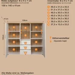 Home affaire Highboard »Nybro« Vitrine, wechselseitig montierbarer Türanschlag, Breite 159 cm