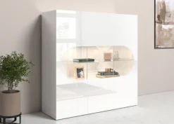 Home affaire Highboard »Real,Highboard,Kommode,Schrank mit 3 Türen,komplett hochglanz lackiert« mit 3 Türen, davon 2 aus Glas, mit einer großen Glasablage, Höhe 121