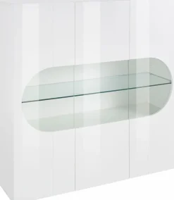 Home affaire Highboard »Real,Highboard,Kommode,Schrank mit 3 Türen,komplett hochglanz lackiert« mit 3 Türen, davon 2 aus Glas, mit einer großen Glasablage, Höhe 121