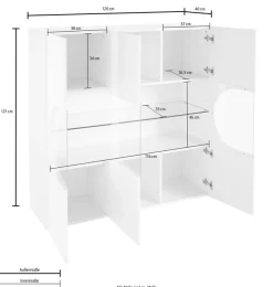 Home affaire Highboard »Real,Highboard,Kommode,Schrank mit 3 Türen,komplett hochglanz lackiert« mit 3 Türen, davon 2 aus Glas, mit einer großen Glasablage, Höhe 121