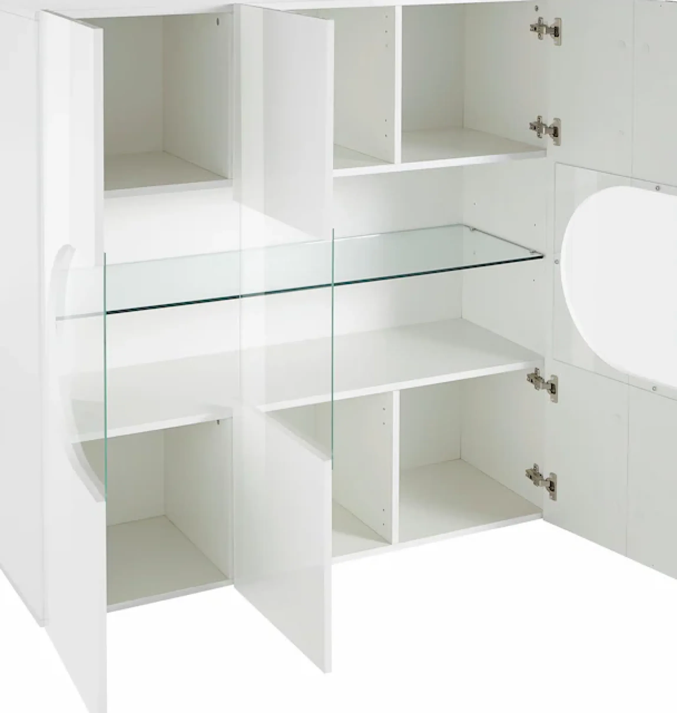 Home affaire Highboard »Real,Highboard,Kommode,Schrank mit 3 Türen,komplett hochglanz lackiert« mit 3 Türen, davon 2 aus Glas, mit einer großen Glasablage, Höhe 121