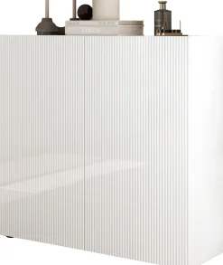 Home affaire Highboard »Rio, Höhe 111 cm, Breite 120 cm, Stauraumschrank, Kommode, 2 Türen,« geriffelte MDF-Fronten, modern u. elegant, viel Stauraum