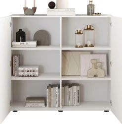 Home affaire Highboard »Rio, Höhe 111 cm, Breite 120 cm, Stauraumschrank, Kommode, 2 Türen,« geriffelte MDF-Fronten, modern u. elegant, viel Stauraum