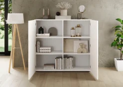 Home affaire Highboard »Rio, Höhe 111 cm, Breite 120 cm, Stauraumschrank, Kommode, 2 Türen,« geriffelte MDF-Fronten, modern u. elegant, viel Stauraum