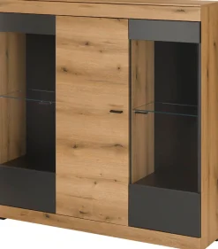 Home affaire Highboard »Soleto, moderner Schrank, Vitrine in Eiche Evoke« zeitlos, schwarze Griffe aus Metall, ausreichend Stauraum