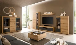 Home affaire Highboard »Soleto, moderner Schrank, Vitrine in Eiche Evoke« zeitlos, schwarze Griffe aus Metall, ausreichend Stauraum