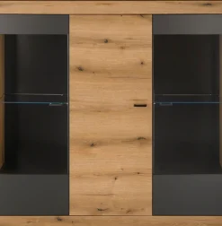 Home affaire Highboard »Soleto, moderner Schrank, Vitrine in Eiche Evoke« zeitlos, schwarze Griffe aus Metall, ausreichend Stauraum