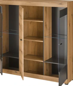 Home affaire Highboard »Soleto, moderner Schrank, Vitrine in Eiche Evoke« zeitlos, schwarze Griffe aus Metall, ausreichend Stauraum