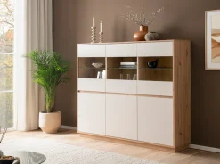 Home affaire Highboard »Sonora, moderner Schrank, Stauraumelement in Eiche Artisan, Kommode« filigrane Rahmenoptik, ausreichend Stauraum, vielseitig einsetzbar