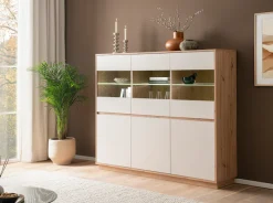 Home affaire Highboard »Sonora, moderner Schrank, Stauraumelement in Eiche Artisan, Kommode« filigrane Rahmenoptik, ausreichend Stauraum, vielseitig einsetzbar