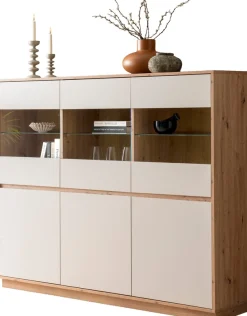 Home affaire Highboard »Sonora, moderner Schrank, Stauraumelement in Eiche Artisan, Kommode« filigrane Rahmenoptik, ausreichend Stauraum, vielseitig einsetzbar