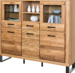 Home affaire Highboard 1 Stk. tlg. Industriestil, Teilmassiv Eiche, schwarze Elemente, Modern