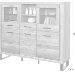 Home affaire Highboard 1 Stk. tlg. Industriestil, Teilmassiv Eiche, schwarze Elemente, Modern