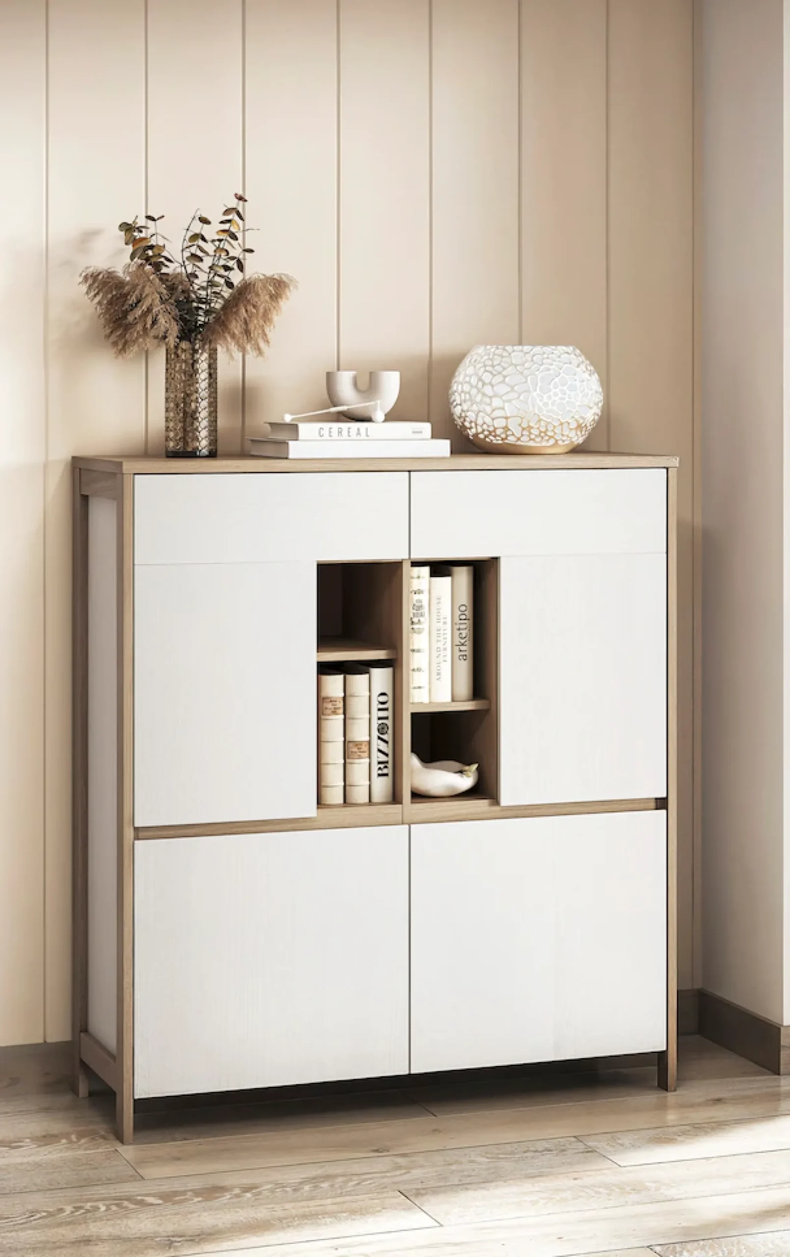Home affaire Highboard »Stranda, moderner Schrank, Stauraumelement im Scandic-Style« elegante Rahmenoptik, ausreichend Stauraum, vielseitig einsetzbar