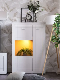 Home affaire Highboard »Warwick, Hochkommode, Vitrine, Glasvitrine, Kombi-Highboard« Modernes Highboard: Kaschmir-Dekor, 2 Türen, Heißfolienprägung