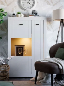 Home affaire Highboard »Warwick, Hochkommode, Vitrine, Glasvitrine, Kombi-Highboard« Modernes Highboard: Kaschmir-Dekor, 2 Türen, Heißfolienprägung