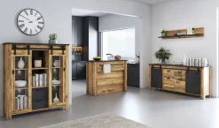 Home affaire Highboard »York, moderner Hochschrank, Vitrine in Hunton Oak, Industrialdesign« mit Scheunentorbeschlägen & Apothekergriffen aus Metall, 150 cm hoch