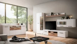 Home affaire Hängevitrine »Salerno Hängeschrank, Glasvitrine, Weiß mit Eiche Evoke Dekor, modern.« Metallgriffe, ausreichend Stauraum, vielseitig einsetzbar, 120cm breit