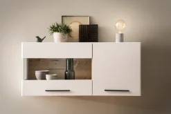 Home affaire Hängevitrine »Salerno Hängeschrank, Glasvitrine, Weiß mit Eiche Evoke Dekor, modern.« Metallgriffe, ausreichend Stauraum, vielseitig einsetzbar, 120cm breit