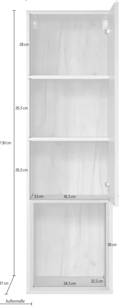 Home affaire Hängevitrine »San Pedro« 1 Stk. tlg. Hängeschrank, 1 Tür, 1 Fach & Soft-Close - (B/T/H) 40/37/130 cm