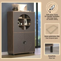 Home affaire Hochkommode »Fusion« 1 Stk. tlg. Vitrine mit besonderem Kreismuster - Hochzeitsschrank in Vintageoptik