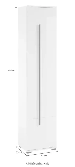 Home affaire Hochschrank »Cantara, Badschrank in Hochglanz Weiß, Hochschrank im modernen Design« mit schwarzen Griffen, ausreichend Stauraum
